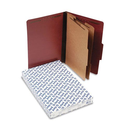 Pressboard classification folders, legal, 2 dividers/6 section, red, 10/box for sale
