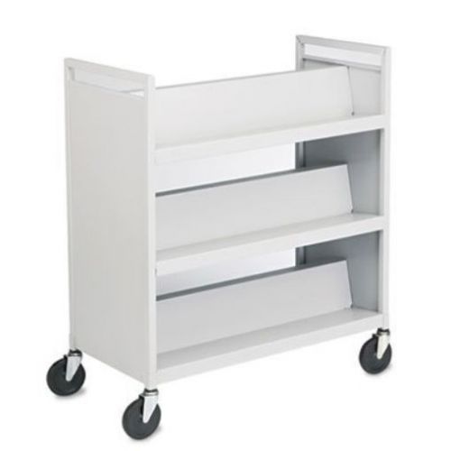 Buddy Products Slant Shelf Library Cart  Steel  18 x 42 x 37 Inches  Platinum  (