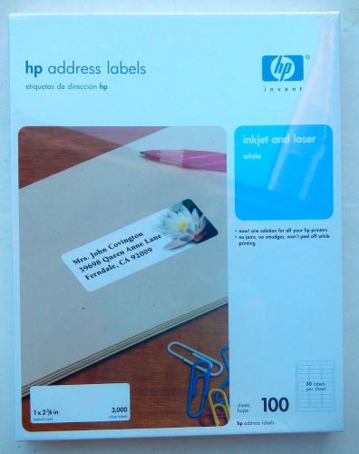 Q2588A HP Labels, 1 X 2 5/8,WHT, 3000 Multipurpose Address Labels for All Hp