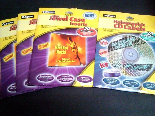 FELLOWES NEATO CD LABELS 1 PK WITH 24 HOLOGRAPHIC AND 3 PKS WITH 50 MATTE INS...