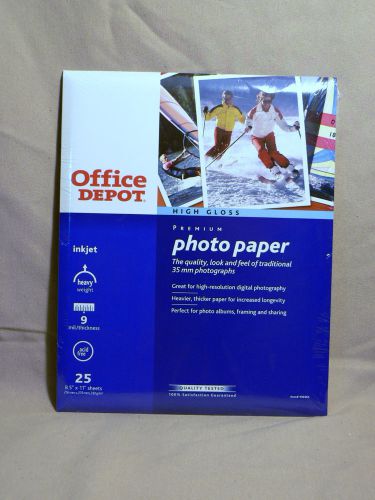 New Sealed Office Depot Premium High Gloss Photo Paper for Inkjet 25 Sheets 8x11