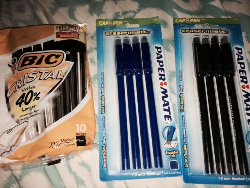 2 Erasemate Pens &amp; 1 Bic Cristal Pen Pack