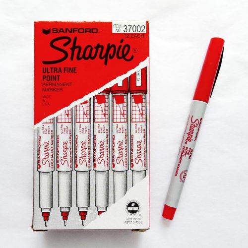 UNUSED BOX of 9 RED ULTRA FINE POINT SANFORD SHARPIE Permanent Markers