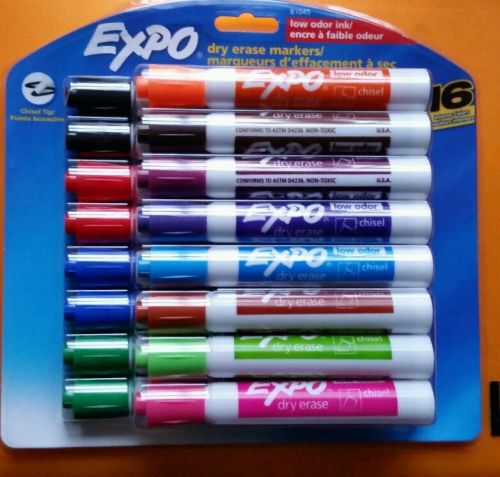 Expo Low Odor Chisel Tip Dry Erase Markers, 16 Colored Markers - Free Shipping!