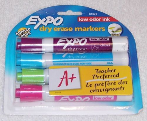 FOUR (4) EXPO DRY ERASE MARKERS - SPRING COLORS - CHISEL TIPS