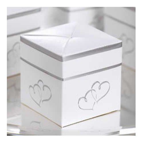 Wilton White Favor Boxes with Silver Embossed Double Hearts, 10/Pack