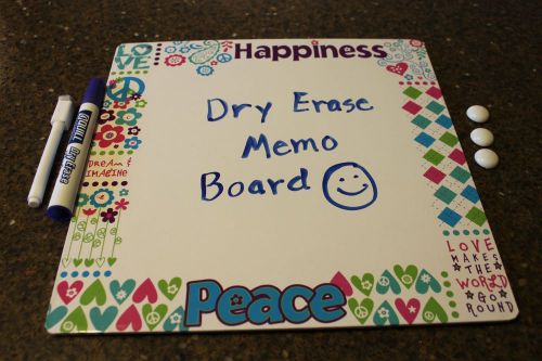 Magnetic Dry Erase Board 12&#034;x12&#034;  Peace Happiness Fun Hippie Memo Message Board