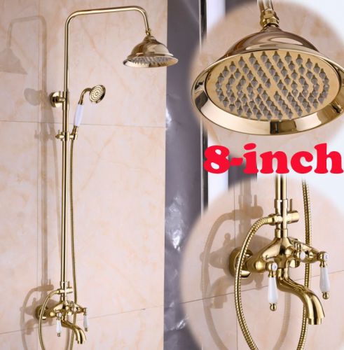 Golden Color Brass Dual Handle Bathroom Mixer Rain Shower Bathtub Faucet Set