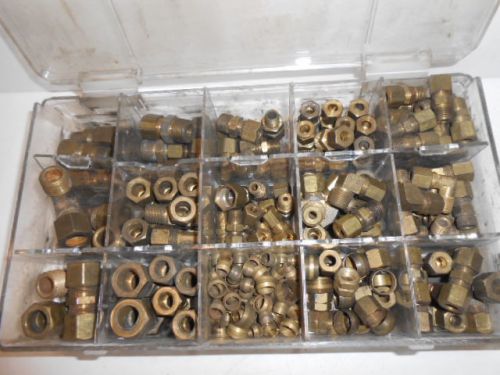 LG ASST OF BRASS PLUMBING PIPE FITTINGS NIPPLES NUTS BOLTS MORE OLD STOCK &amp; BIN