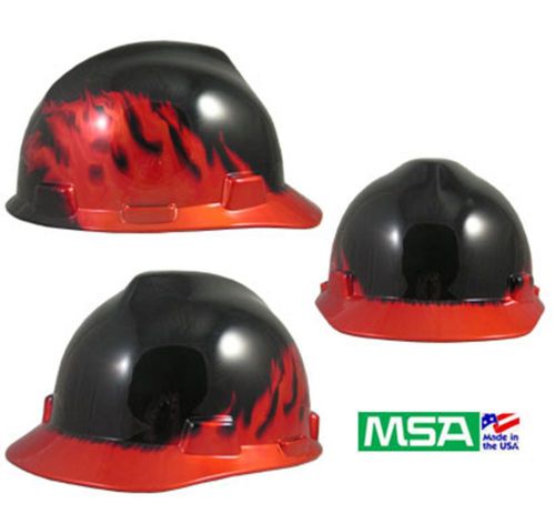 Msa black fire and flame hard hat ratchet suspension w slots fast shipping! for sale