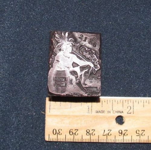 Vintage printing press block,  native american indian smoking peace pipe image for sale