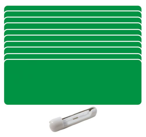 10 BLANK 1 X 3 GREEN NAME BADGES TAGS 1/8&#034; CORNERS AND SAFETY PIN FASTENERS
