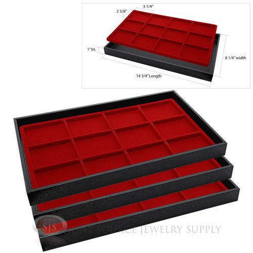 3 Wooden Sample Display Trays 3 Divided 12 Compartment Red Tray Liner Inserts
