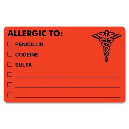 Tabbies medical allergy label -4&#034;wx 2&#034;l- 100 / roll - rectangle - red for sale