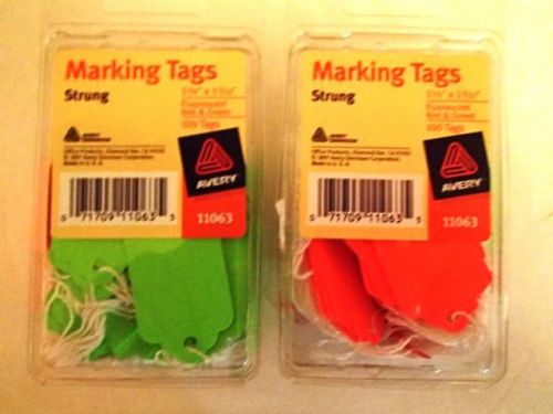 Avery Marking Tags Strung 1-3/4&#034; x 1-3/32&#034; Fluorescent Green &amp; Red, Pack of 100