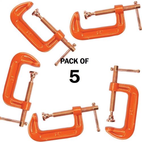 PACK OF 5 CAST IRON 4&#034; 100 MM G CLAMPS WOOD WORKING WELDING CRAMPS COPPER PLATED