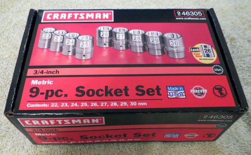 New craftsman 946305 3/4&#034; drive metric 9pc. socket set made in usa free shipping for sale