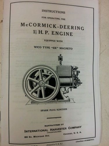 IHC McCormick Deering 1 1/2 HP Engine Wico EK Magneto International Harvester