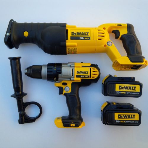 Dewalt DCD985 20V 1/2 Hammer Drill, DCS380 Reciprocating Saw, 2 DCB200 Batteries