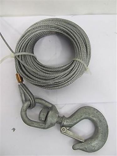 Winch Cable &amp; Hook, 1/8&#034; x 100&#039;, 7 x 19, Galvanized Steel Cable