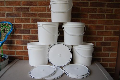 Lot Of 6 Food Grade Plastic Buckets, Lids 2 Gallon, Heavy Duty Storage DOOMSDAY