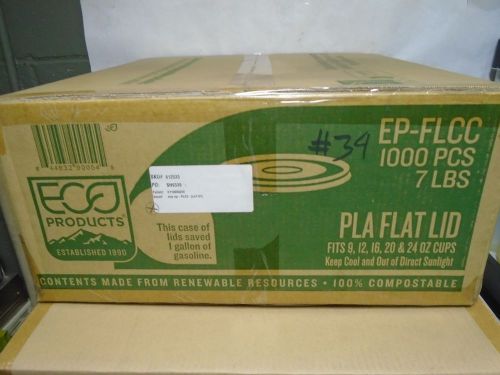 NEW SEALED CASE ECO PRODUCTS EP-FLCC PLA FLAT LID FOR 9-24 OZ CUPS 1000 PCS, NIB