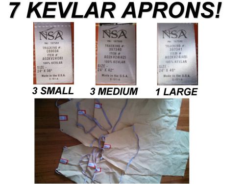 LOT OF 7 NSA CUT RESISTANT KEVLAR APRONS 3 SIZE SMALL, 3 MEDIUM, &amp; 1 LARGE