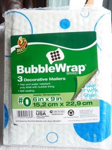 3 Decorative Bubble Mailers Blue Dots, Bubble Wrap Brand by Duck 6&#034; x 9&#034;, #0