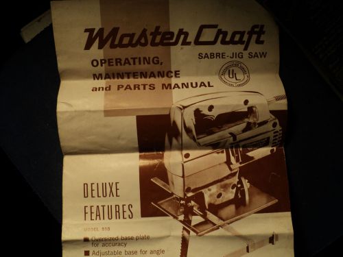 Master Craft Tools Sabre-Jig Saw Operating, Maintenance &amp; Parts Manual