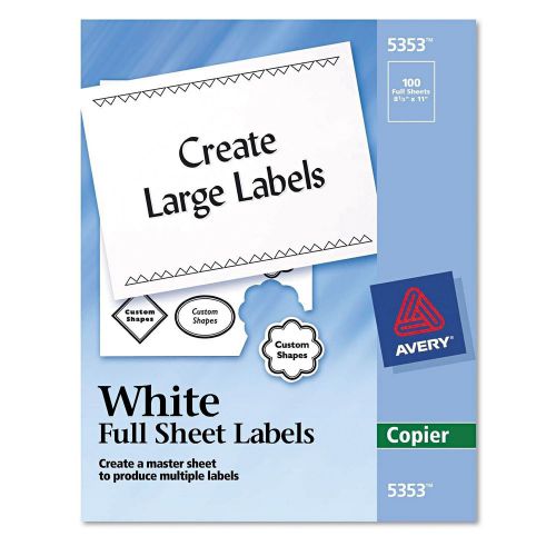 Avery 5353 White Copier Full Sheet Shipping Labels - (75 sheets ) 8-1/2&#034; X 11&#034;
