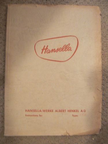 Vintage Hansella-Werk Type 19H Batch Former Candy Machine Instruction Manual