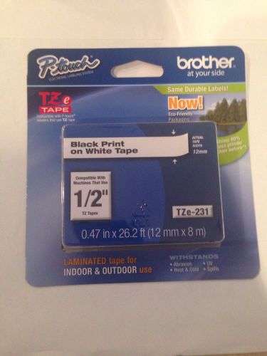 Genuine Brother P-Touch TZe231, TZe-231, Labeling Tape, 1/2&#034;, Black on White