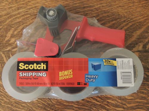 Heavy Duty 3M Scotch Clear Packing and Shipping Tape 3 Rolls with Dispenser
