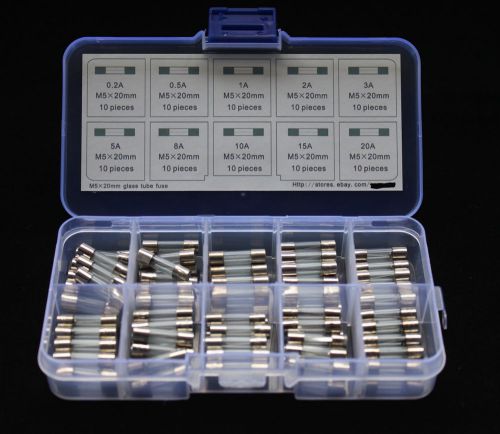 New 100pcs 5x20mm Quick Blow Glass Tube Fuse Sets,Fast-blow Glass Fuses 090520