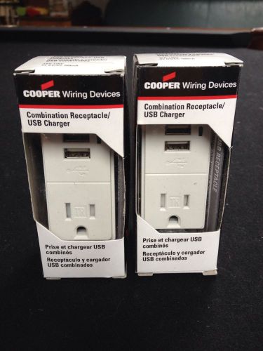 TWO (2) Cooper Wiring Tr Receptacle W/USB Port Wht TR7740W-K