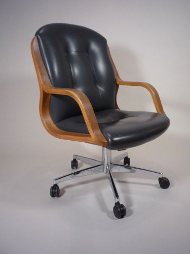 Steelcase Bent Wood and Leather Office Chair with Tilt and Swivel  - assembled