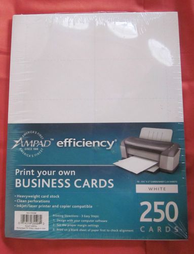 Blank White Business Cards on Sheet-Heavyweight Cardstock-250 Cards-NEW-Made USA