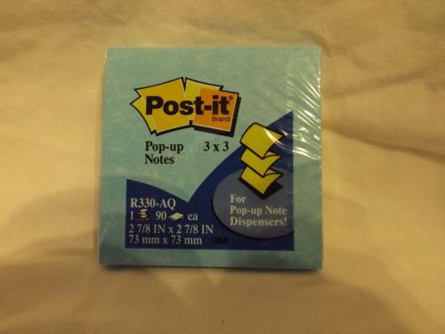 New 3M Post-it #R330-AQ Sticky Notes 3&#034; x 3&#034; Qty 90 Sheets Bright Blue Color USA