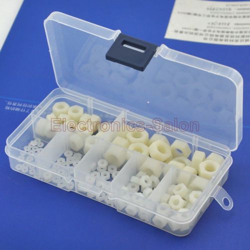 Nylon hex nut assortment kit, 7 sizes, total 140 pcs, packed in a box. for sale