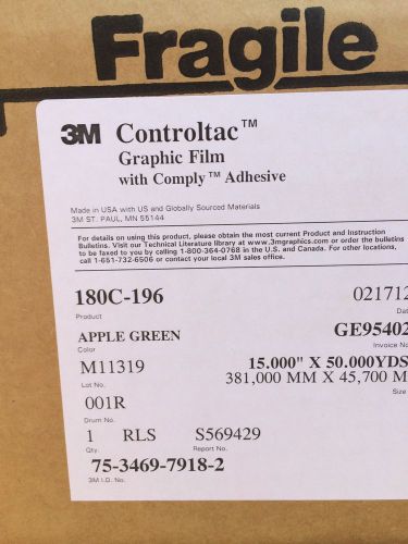 3M CONTROLTAC GRAPHIC FILM WITH COMPLY ADHESIVE - APPLE GREEN -  ****NEW****