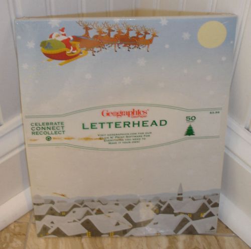 Holiday Theme Letterhead/Stationary W/Santa &amp; Reindeer By Geographics 50 Count