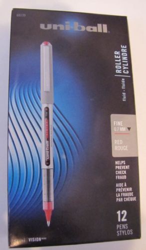 New 12 Uni-ball Vision Rollerball Pens Red 0.7mm Fine New Unused Mint with Box