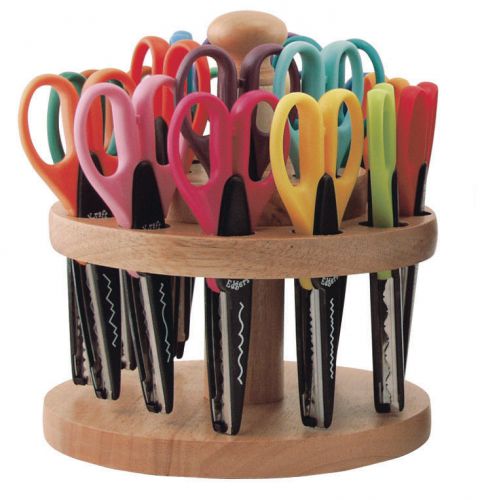 ECR4kids Rotating Wood Scissor Organizer With 18 Assorted Kraft Edger Scissors