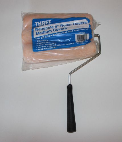 NEW – Paint Roller Frame with 3 Reusable 9” Medium Roller Covers - 3/8” Pile