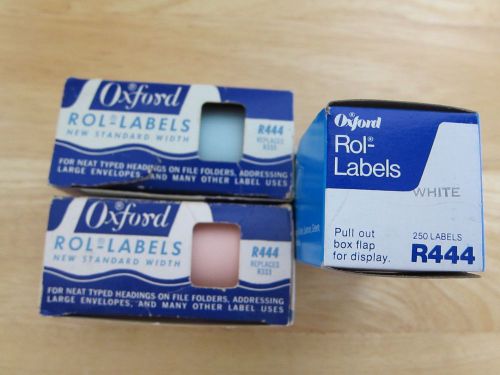 3 ROLLS OXFORD ROL-LABELS R444 - 250 COUNT EACH - white, blue and cherry