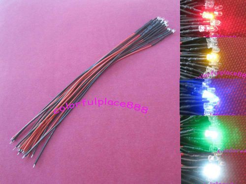 20pcs 3mm Red Yellow Blue Green White 9V 12V DC Pre-Wired Water Clear LED 18CM