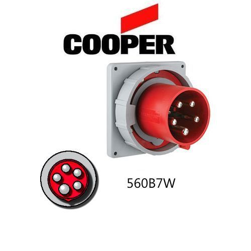 IEC 309 560B7W Inlet, 60A, 277/480V, 3-Phase,  4P/5W, Red - Cooper # AH560B7W
