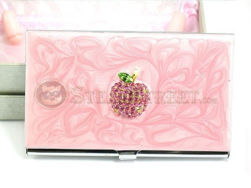3.75 Inch Pink Austrian Crystal and Enamel Business Card Holder