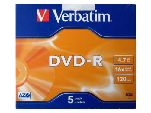 DVD-R Verbatim, 4,7GB, 16x speed, 120 min., jewel case, pack of 5