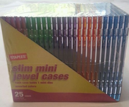 Slim Mini Jewel Cases Staples Assorted Colors 25 Cases NIP Media Office Supplies